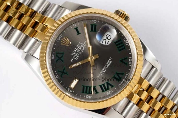 DIWF 904L SA3235 1:1 YG DateJust on Steel Bracelet Jubilee 36mm Best SS Markers Gray Dial Edition Green 0404